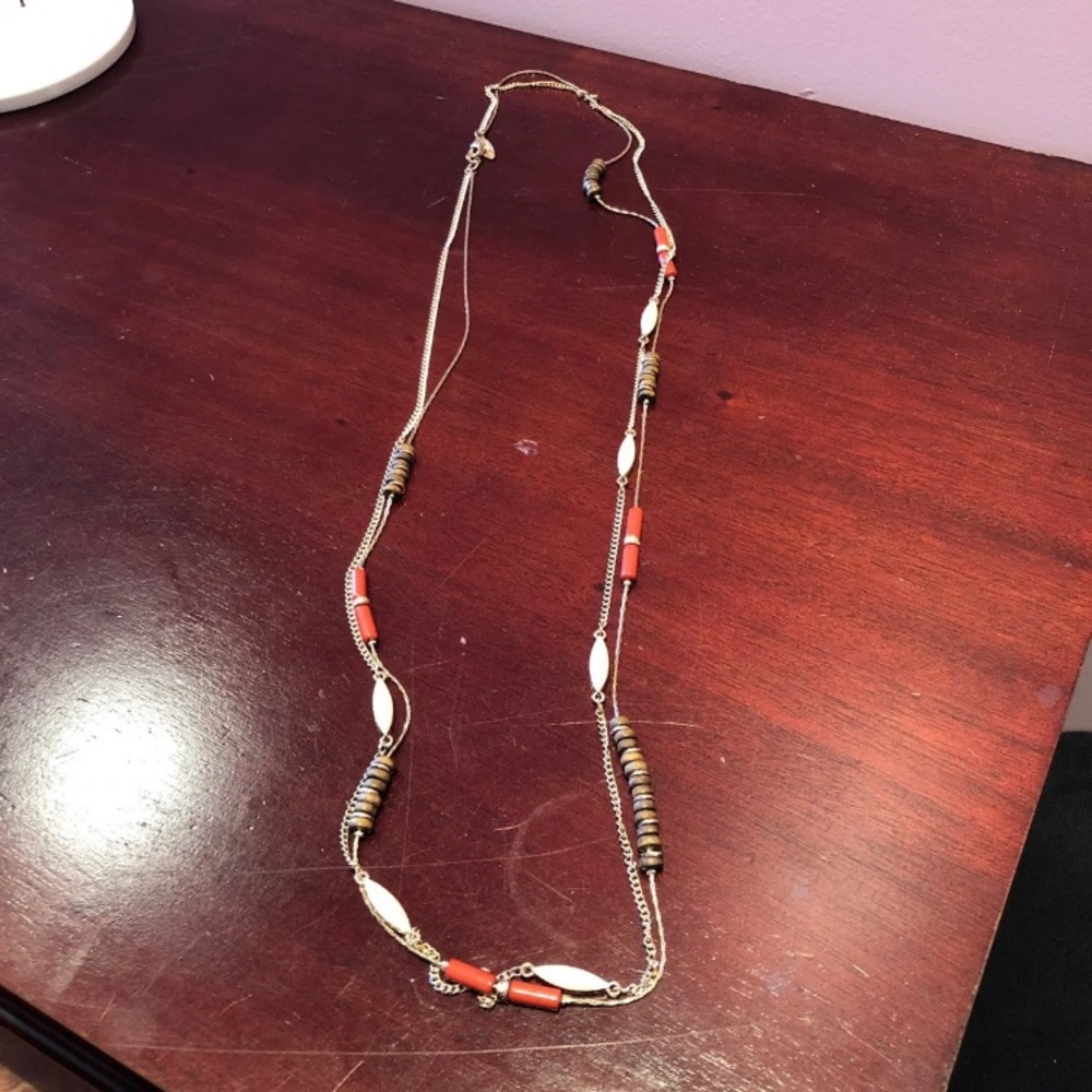 Brown and red long necklace